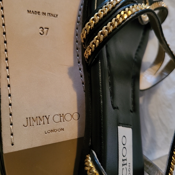 Jimmy Choo Nickel Chain trim Leather Sandals - Picture 8 of 12